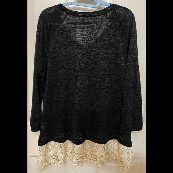 Altar’d State Black Heather with Lace Trim Top - Picture 2 of 5